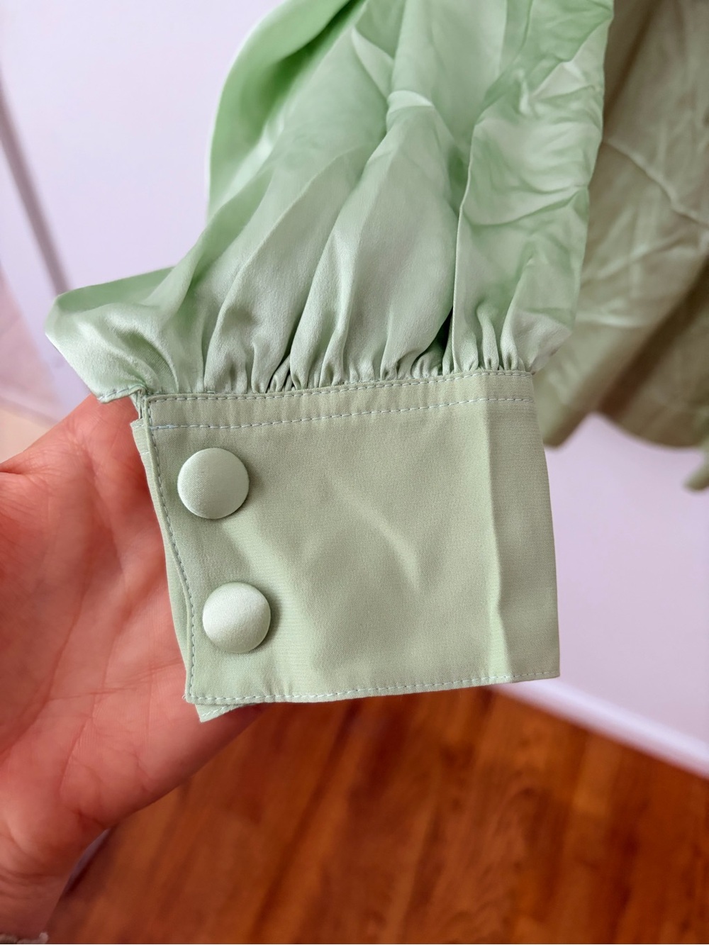 Celine Pale Green Gathered Silk Blouse - Picture 8 of 9